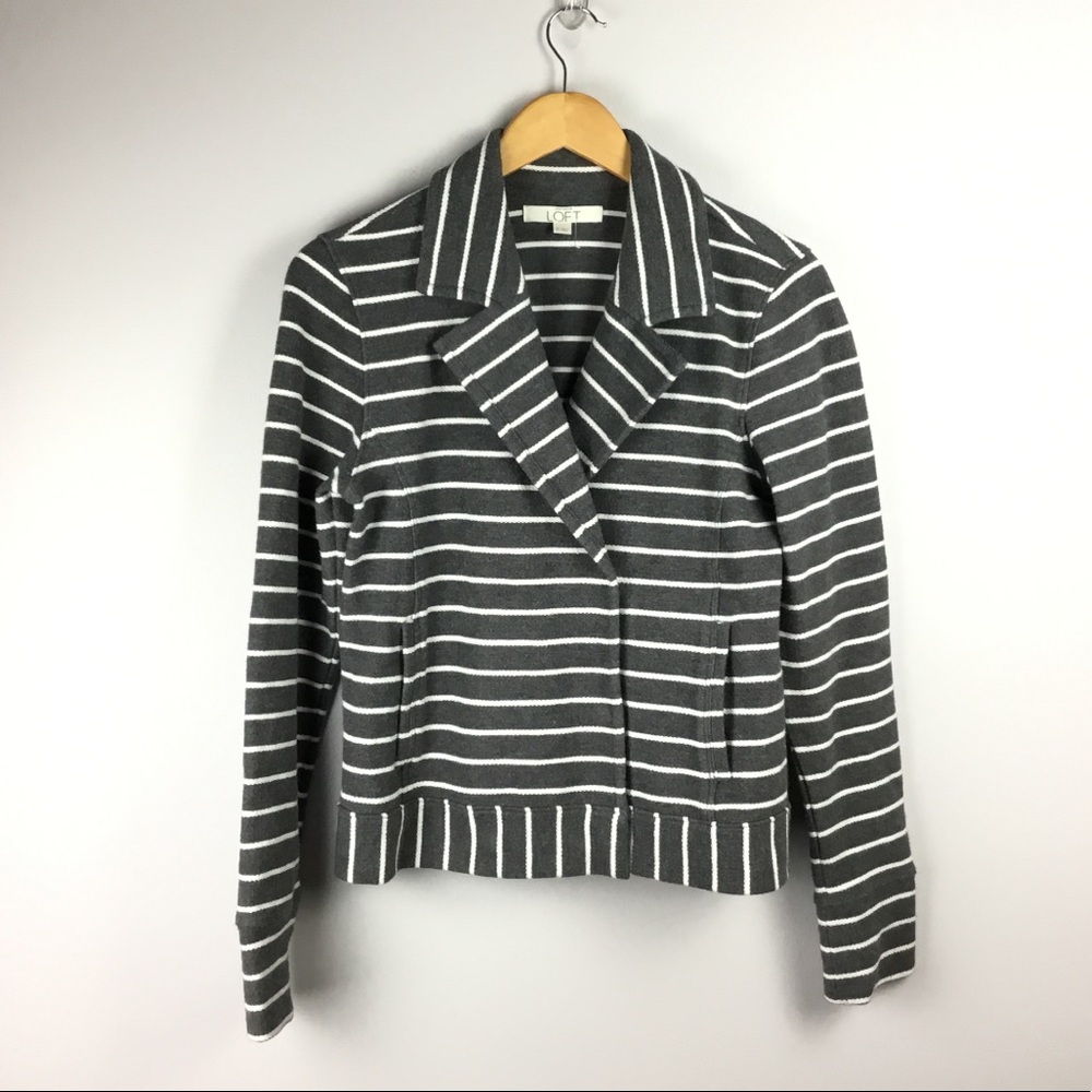 LOFT Gray and White Striped Jacket